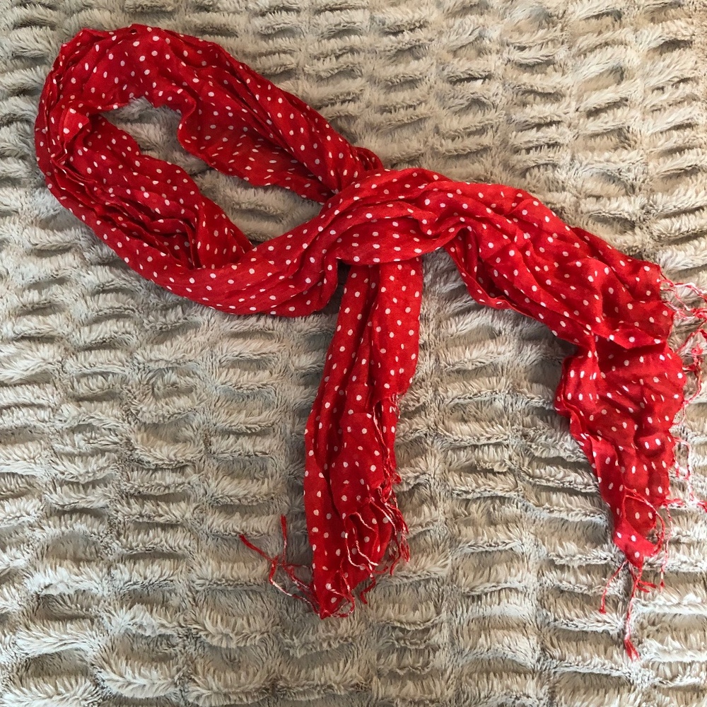 Red with white polka dot scarf